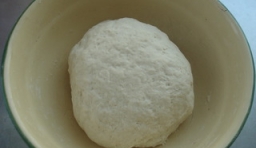 在盆里加入適量的麵粉，用少量熱水將麵粉揉成團，蓋蓋認面醒一會；
